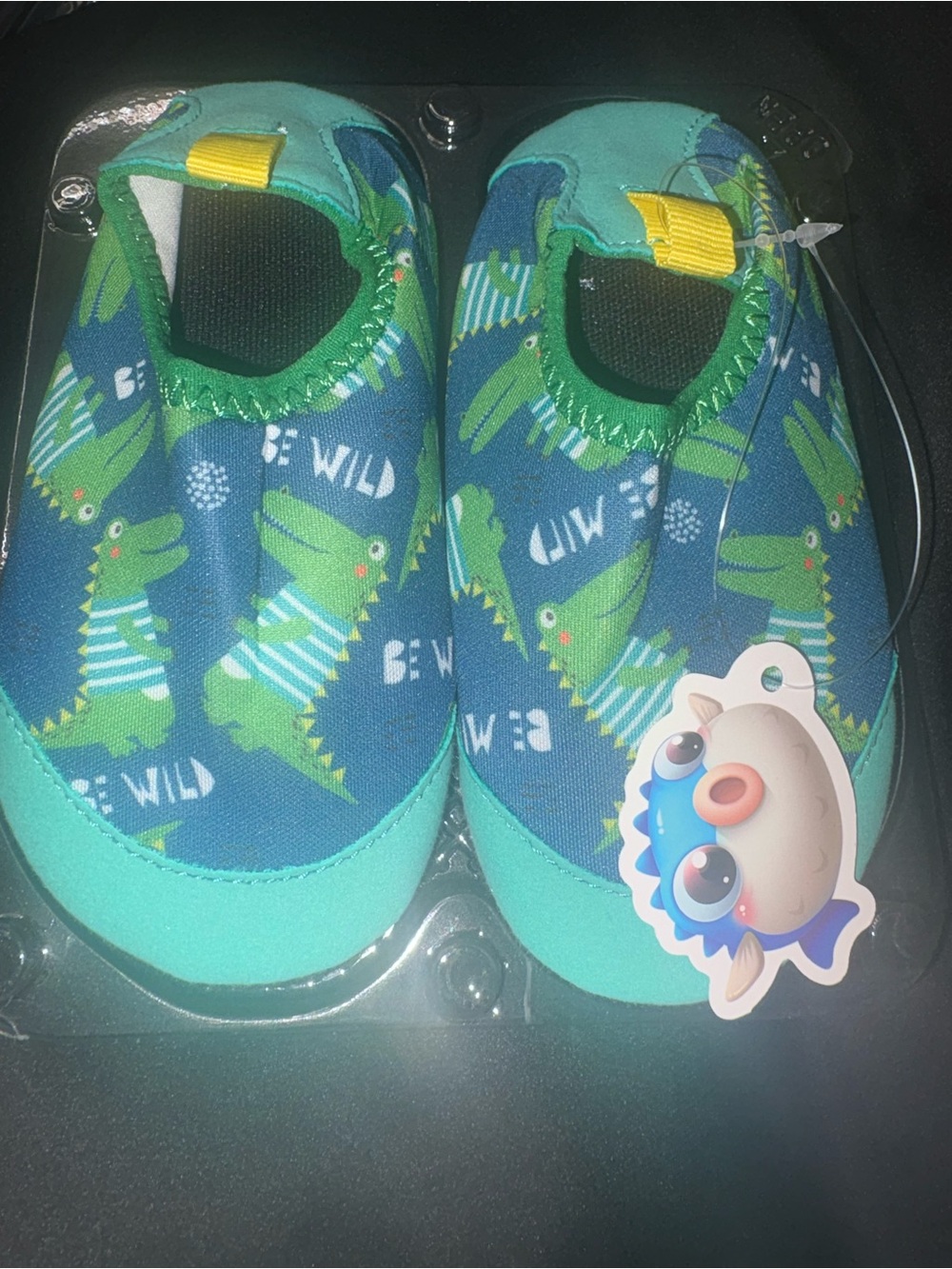 Kids Aqua Shoes - Green Crocodile Print
